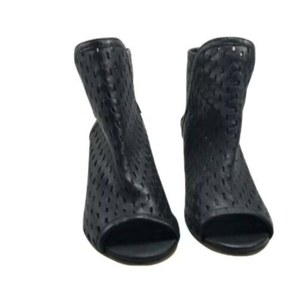 Dune London Whisper Bootie Size 10 Leather Caged Peep Toe Ankle Black EUC